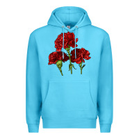 Ocean Blue Scarlet Red Carnation Illustrations Premium Hoodie - LillyAllenDesigns