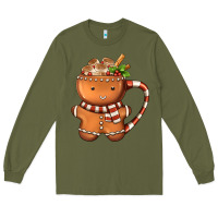 Army Green Gingerbread Cookie Man Hot Cocoa Coffee Long Sleeve Tee - FaDigitalArtStudio