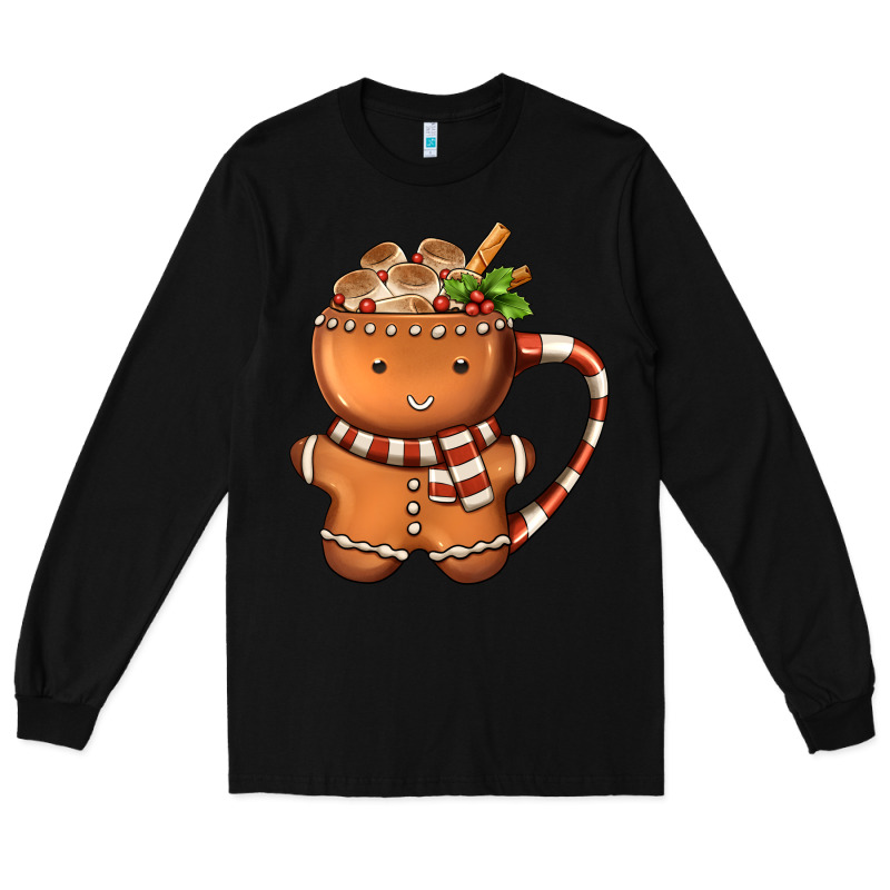 Gingerbread Cookie Man Hot Cocoa Coffee Long Sleeve Tee by FaDigitalArtStudio | Teevron