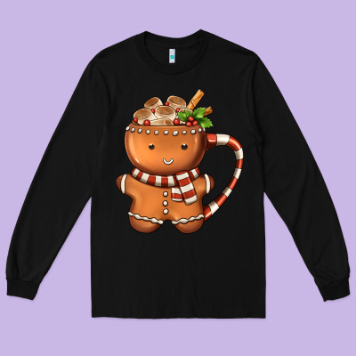 Gingerbread Cookie Man Hot Cocoa Coffee Long Sleeve Tee Designed By Fadigitalartstudio