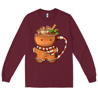 Burgundy Gingerbread Cookie Man Hot Cocoa Coffee Long Sleeve Tee - FaDigitalArtStudio