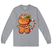 Heather Grey Gingerbread Cookie Man Hot Cocoa Coffee Long Sleeve Tee - FaDigitalArtStudio