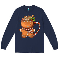 Navy Gingerbread Cookie Man Hot Cocoa Coffee Long Sleeve Tee - FaDigitalArtStudio