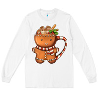 White Gingerbread Cookie Man Hot Cocoa Coffee Long Sleeve Tee - FaDigitalArtStudio