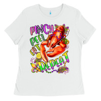 White pinch peel eat repeat mardi gras olivia Ladies Tee - OliviaCreatesArt