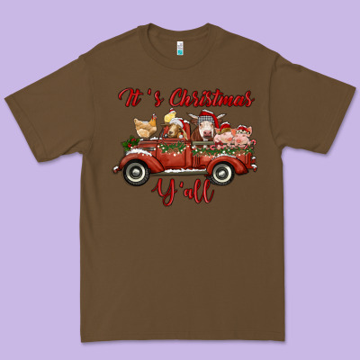 It's Christmas Y'all Truck With Farm Animals Premium Tee Designed By Ranaportraitstore