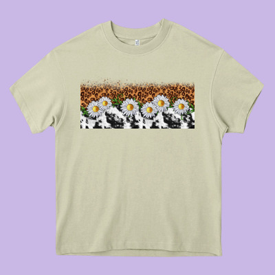 Cowhide Leopard Daisies Heavy Core Tee Designed By Tumblerdesignbyshophia