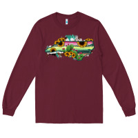 Burgundy North Carolina Map Sunflower Cactus Serape Long Sleeve Tee - RanaPortraitStore