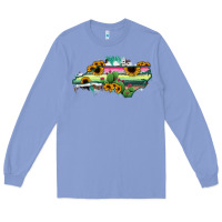 Colony Blue North Carolina Map Sunflower Cactus Serape Long Sleeve Tee - RanaPortraitStore