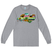 Heather Grey North Carolina Map Sunflower Cactus Serape Long Sleeve Tee - RanaPortraitStore