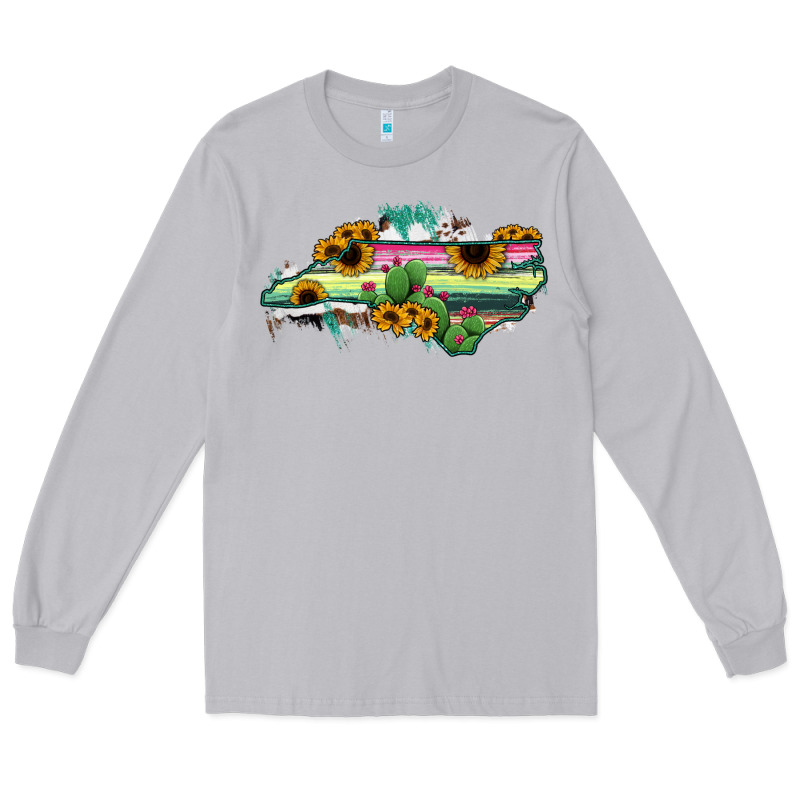North Carolina Map Sunflower Cactus Serape Long Sleeve Tee by RanaPortraitStore | Teevron