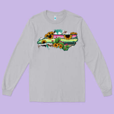 North Carolina Map Sunflower Cactus Serape Long Sleeve Tee Designed By Ranaportraitstore