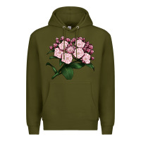 Army Green Mountain Laurel Flower Illustrations Premium Hoodie - LillyAllenDesigns