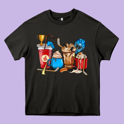 Hockey Coffee Cups Heavy Core Tee Designed By Howdyjamesfarm