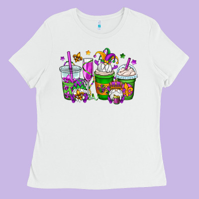 Mardi Gras Gnomes Coffee Cups Ladies Tee Designed By Oliviacreatesart