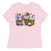 Bubblegum Pink mardi gras gnomes coffee cups Ladies Tee - OliviaCreatesArt