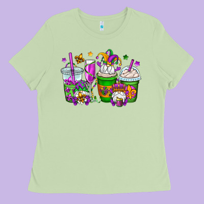 Mardi Gras Gnomes Coffee Cups Ladies Tee Designed By Oliviacreatesart