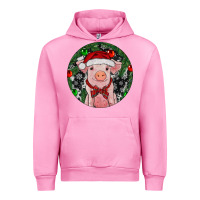 Fuchsia Pink Sitting Pig Christmas Urban Hoodie - RanaPortraitStore