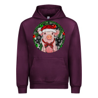 Mauve Wine Sitting Pig Christmas Urban Hoodie - RanaPortraitStore
