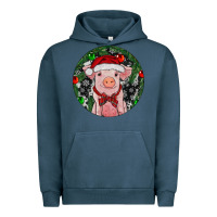 Pigment Midnight Navy Sitting Pig Christmas Urban Hoodie - RanaPortraitStore