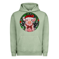 Pigment Oil Green Sitting Pig Christmas Urban Hoodie - RanaPortraitStore