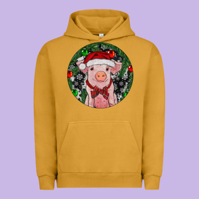 Sitting Pig Christmas Urban Hoodie Designed By Ranaportraitstore