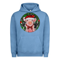 Pigment Pebble Blue Sitting Pig Christmas Urban Hoodie - RanaPortraitStore