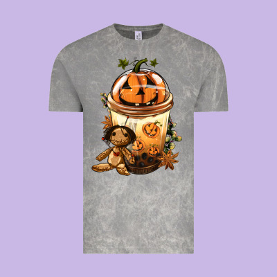 Halloween Jack O Lantern Bobba Cup Vintage Tee Designed By Fadigitalartstudio