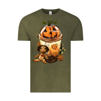 Vintage Olive Halloween Jack O Lantern Bobba Cup Vintage Tee - FaDigitalArtStudio