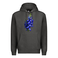 Charcoal Heather Bluebonnet Flower Illustrations Premium Hoodie - LillyAllenDesigns
