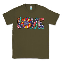 Army Green love sunflower usa flag leopard Classic Tee - Artiststas