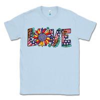 Dusty Blue love sunflower usa flag leopard Classic Tee - Artiststas