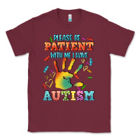 Burgundy please be patient with me i have autism Classic Tee - CowGirlArtShop