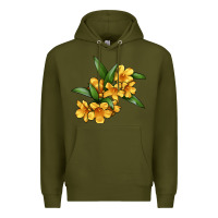 Army Green Yellow Jessamine Flower Illustrations Premium Hoodie - LillyAllenDesigns