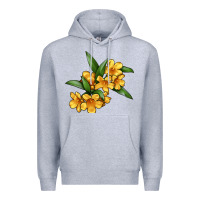 Heather Grey Yellow Jessamine Flower Illustrations Premium Hoodie - LillyAllenDesigns