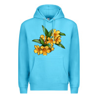 Ocean Blue Yellow Jessamine Flower Illustrations Premium Hoodie - LillyAllenDesigns