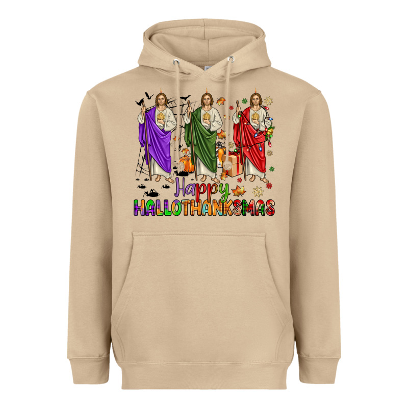 San Judas Happy  Hallothanksmas Heavyweight Hoodie by JahusDesignShop | Teevron