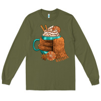 Army Green Winter Coffee Cup With Scarf Long Sleeve Tee - FaDigitalArtStudio