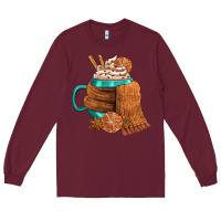 Burgundy Winter Coffee Cup With Scarf Long Sleeve Tee - FaDigitalArtStudio