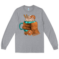 Heather Grey Winter Coffee Cup With Scarf Long Sleeve Tee - FaDigitalArtStudio