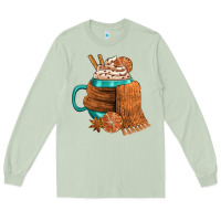 Matcha Winter Coffee Cup With Scarf Long Sleeve Tee - FaDigitalArtStudio