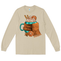 Mushroom Winter Coffee Cup With Scarf Long Sleeve Tee - FaDigitalArtStudio