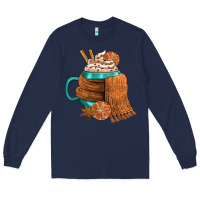 Navy Winter Coffee Cup With Scarf Long Sleeve Tee - FaDigitalArtStudio