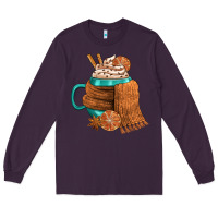Plum Winter Coffee Cup With Scarf Long Sleeve Tee - FaDigitalArtStudio