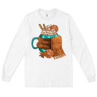 White Winter Coffee Cup With Scarf Long Sleeve Tee - FaDigitalArtStudio
