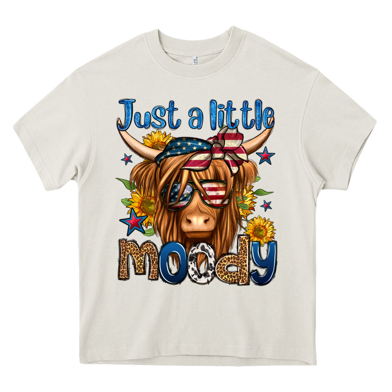 Just A Little Moody 4th Of July Long Haired Cow Heavy Core Tee by Jasminsmagicworld | Teevron