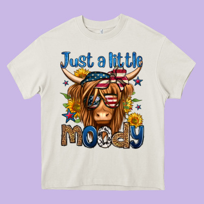 Just A Little Moody 4th Of July Long Haired Cow Heavy Core Tee Designed By Jasminsmagicworld