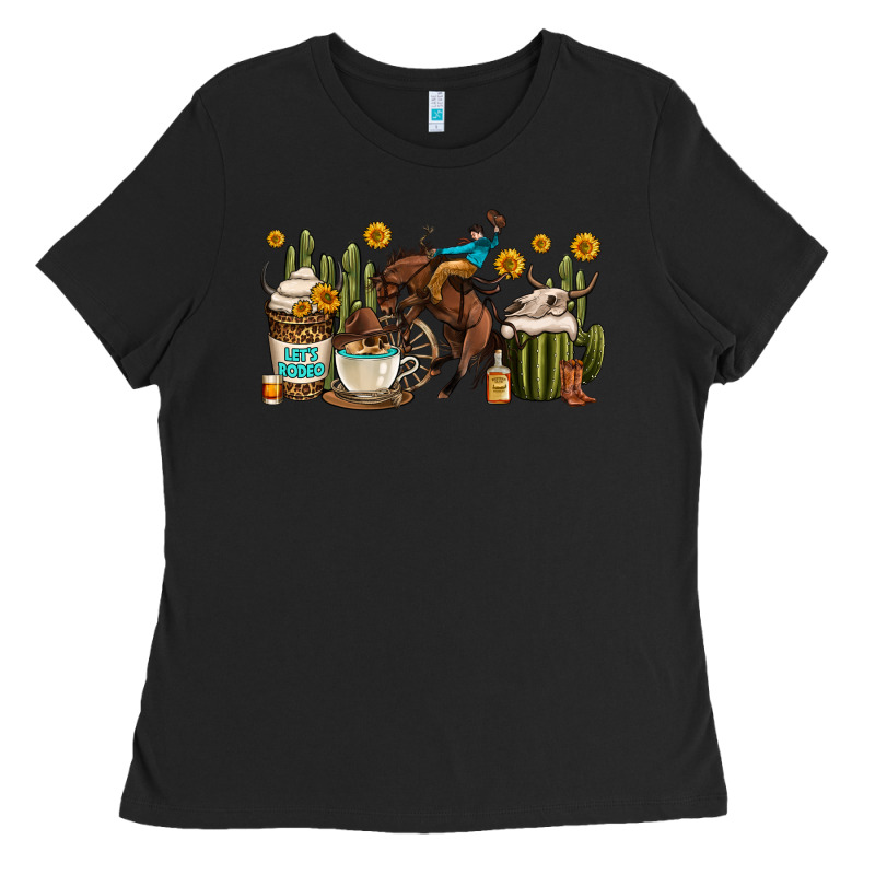 Rodeo Cowboy Coffee Cups Ladies Tee by OliviaCreatesArt | Teevron