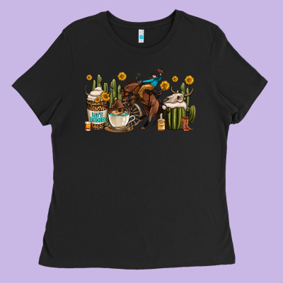 Rodeo Cowboy Coffee Cups Ladies Tee Designed By Oliviacreatesart