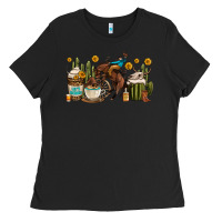 Black rodeo cowboy coffee cups Ladies Tee - OliviaCreatesArt